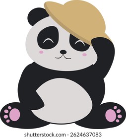 Cartoon Panda Bear with Hat. Kawaii panda vector illustration.