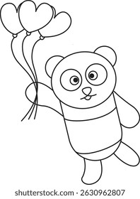 Cartoon Panda Bear with Heart Balloons Illustration