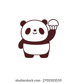 Oso panda de dibujos animados sosteniendo un cupcake en un estilo gráfico sobre un fondo blanco.