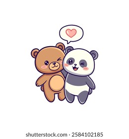 A cartoon of a panda and a bear hugging each other