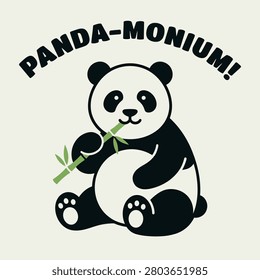 A cartoon panda bear sitting and munching on a bamboo stalk with a cheerful expression.