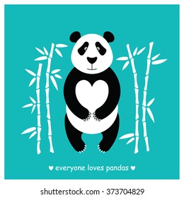 Cartoon panda bear surrounded by bamboo. Funny panda bear with bamboo in flat style for posters, invitations, post cards. Panda bear bamboo made in vector, easy recolor.