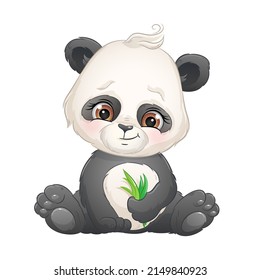 Oso panda de dibujos animados, ilustración vectorial. Animal tropical, fondo blanco aislado