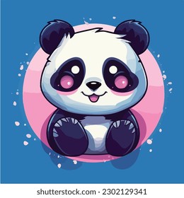 A cartoon of a panda bear. vector illustration digital art. Kawaii Anime style cute panda. 