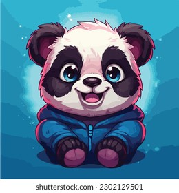 A cartoon of a panda bear. vector illustration digital art. Kawaii Anime style cute panda. 