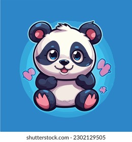 A cartoon of a panda bear. vector illustration digital art. Kawaii Anime style cute panda. 