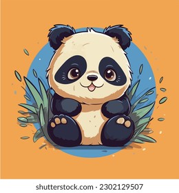 A cartoon of a panda bear. vector illustration digital art. Kawaii Anime style cute panda. 