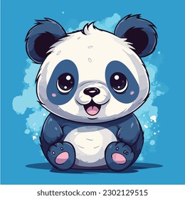 A cartoon of a panda bear. vector illustration digital art. Kawaii Anime style cute panda. 