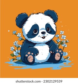 A cartoon of a panda bear. vector illustration digital art. Kawaii Anime style cute panda. 