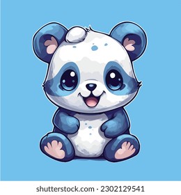 A cartoon of a panda bear. vector illustration digital art. Kawaii Anime style cute panda. 