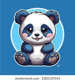 A cartoon of a panda bear. vector illustration digital art. Kawaii Anime style cute panda. 