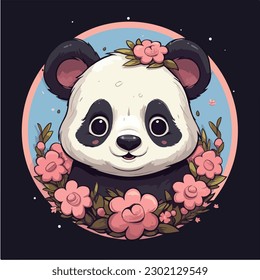 A cartoon of a panda bear. vector illustration digital art. Kawaii Anime style cute panda. 