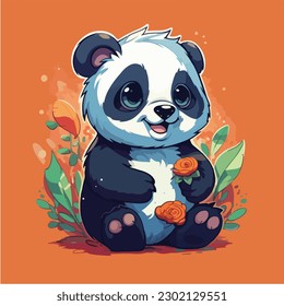 A cartoon of a panda bear. vector illustration digital art. Kawaii Anime style cute panda. 