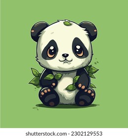A cartoon of a panda bear. vector illustration digital art. Kawaii Anime style cute panda. 