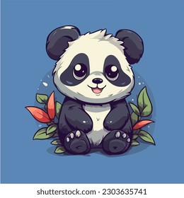 A cartoon of a panda bear. vector illustration digital art. Kawaii Anime style cute panda. 