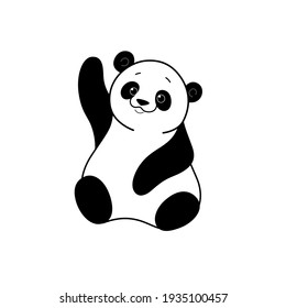 Cartoon panda bear.
Panda with wavy arm. Childish print for nursery, kids apparel, poster, postcard, pattern.