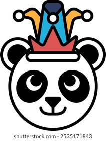 Un oso panda de dibujos animados con una corona y un sombrero. El oso tiene una expresión feliz en su cara