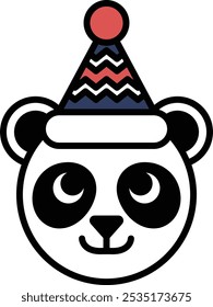 Un oso panda de dibujos animados con un sombrero y sonriendo. El sombrero es rojo y azul