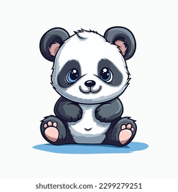 A cartoon panda with blue eyes sits on a background.