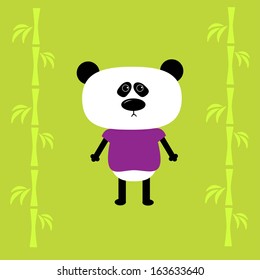 Cartoon panda boy and bamboo. Card. Vector illustration. 