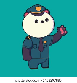un personaje de panda de dibujos animados con un sombrero de policía y uniforme.