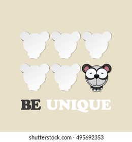 Cartoon panda character cut out from paper. Vector collection.