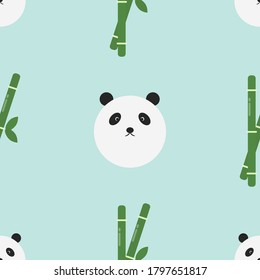 Cartoon panda character seamless background for baby fabric design. Vector color flat illustration. Kids wallpaper. Cute animal backdrop.