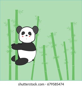 cartoon Panda climbing bamboo flat design