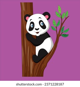 Cartoon panda climbing a tree 2 animal character design illustration