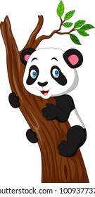 Cartoon panda climbing a tree