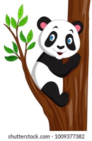 Cartoon panda climbing a tree