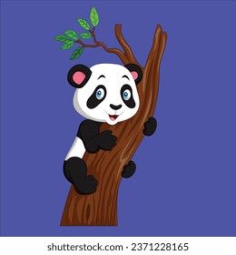 Cartoon panda climbing a tree animal character design illustration