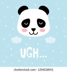 Cartoon panda with clouds, vector print