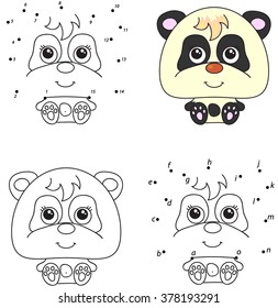 Cartoon panda. Coloring book and dot to dot educational game for kids
