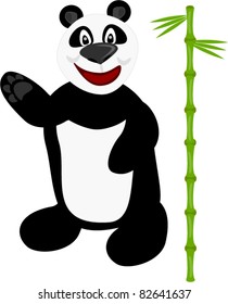 Cartoon Panda. A cute vector of a happy panda with bamboo.