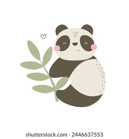cartoon panda, decorative elements. flat style, colorful vector illustration for kids. baby design for cards, poster decoration, t-shirt print