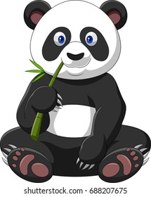 Cartoon panda eating bamboo