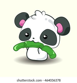 Cartoon panda eating bamboo - vector illustration.