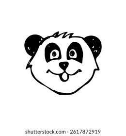 Cartoon panda face head smiling hand-drawn animal vector logo.