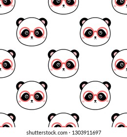 Cartoon panda with glasses. Seamless vector pattern