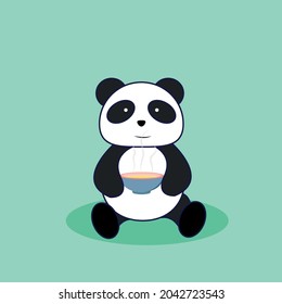 cartoon panda having with soup