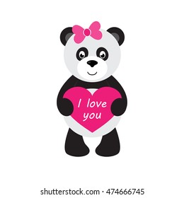 cartoon panda with heart and bow