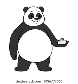 Cartoon Panda Holding Baozi Illustration