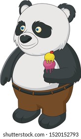 Cartoon panda holding a cone ice cream