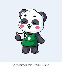 Cartoon Panda Holding a Cup of Coffee