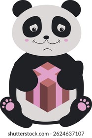 Cartoon Panda Holding a Gift . Kawaii panda vector illustration.