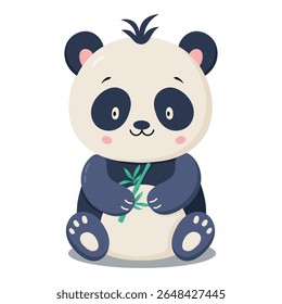 Cartoon panda holding a piece of bamboo in its paws. This sweet and cuddly illustration is perfect for children’s products, nursery prints, greeting cards, baby clothes, and educational materials.