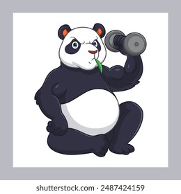 cartoon panda lifting a barbell