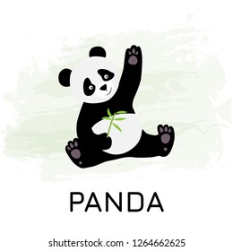 A cartoon panda on a green watercolor background. Vector illustration EPS10