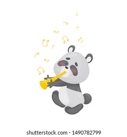 Cartoon panda with a pipe. Vector illustration on a white background.